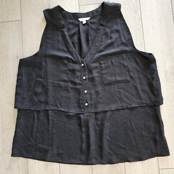 CANDIE'S Black Sleeveless Top - Women's Size L Rhinestone Buttons - Double Layer - Picture 2 of 4